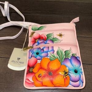 Anuschka Pink Floral Crossbody with RFID Pocket